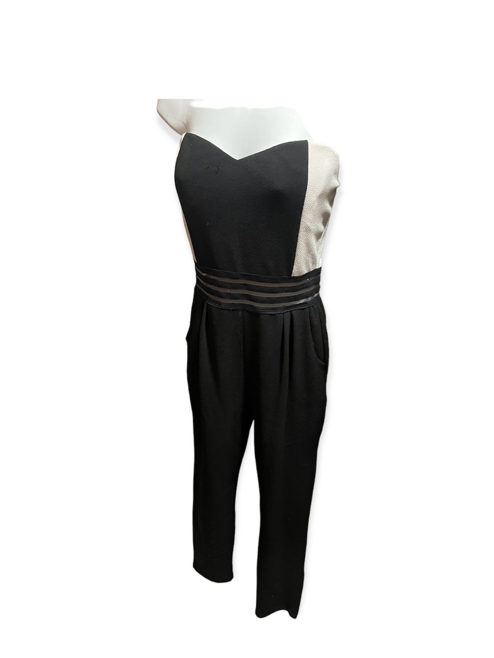 Strapless Black & White Jumpsuit with Sheer Waistband Size L